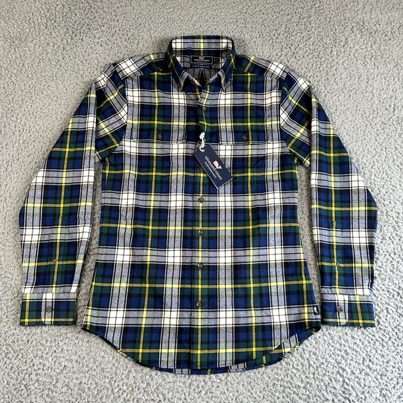 Vineyard Vines Crosby Shirt Mens Small Plaid Button Down Flannel Performance New - Picture 1 of 12
